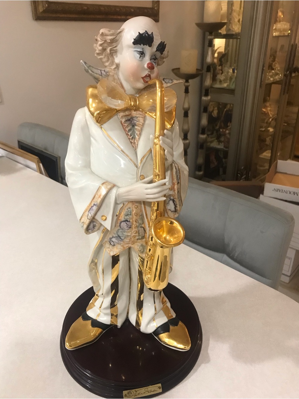 Vintage Vittorio Sabadin, Capodimonte, Porcelain Clown Figurine with Saxophone